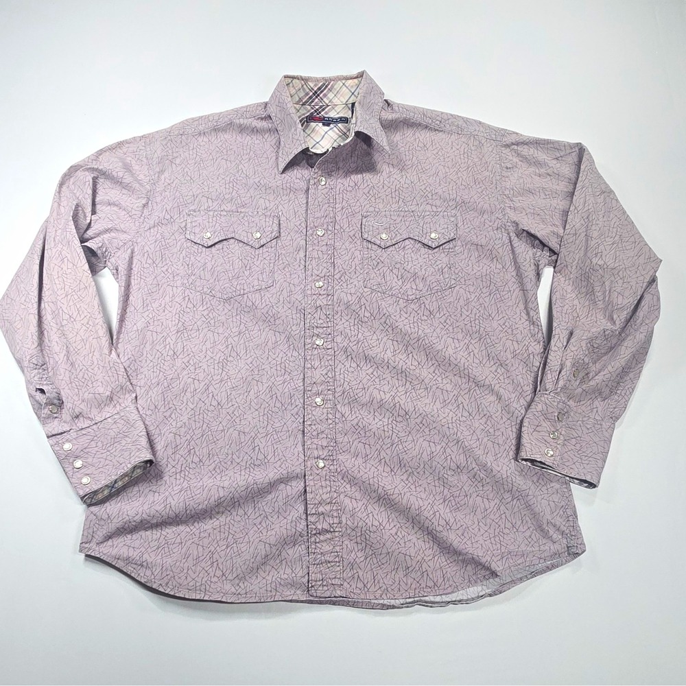 Roper Men's Abstract Print Long Sleeve Pearl Snap Button-Up Shirt Pockets Size L